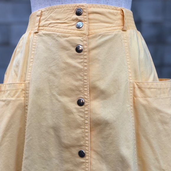 Yellow Vintage Liz Claiborne Skirt Snaps Pockets - Picture 2 of 7